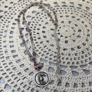 Silver Seahorse Pendant & rose quartz beaded Necklace